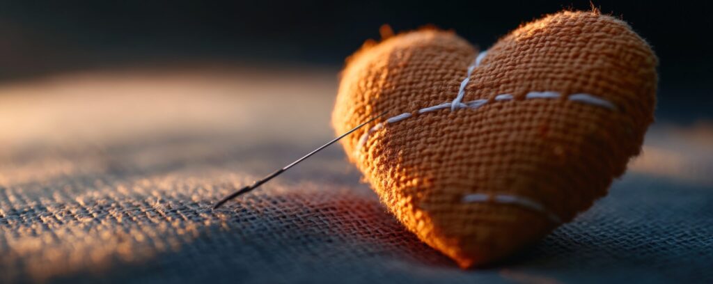 Sewn heart with stitching